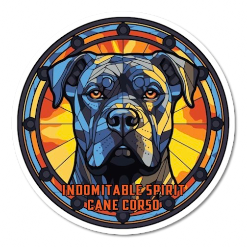 Indomitable Spirit Cane Corso-Stained Glass Circle Sticker